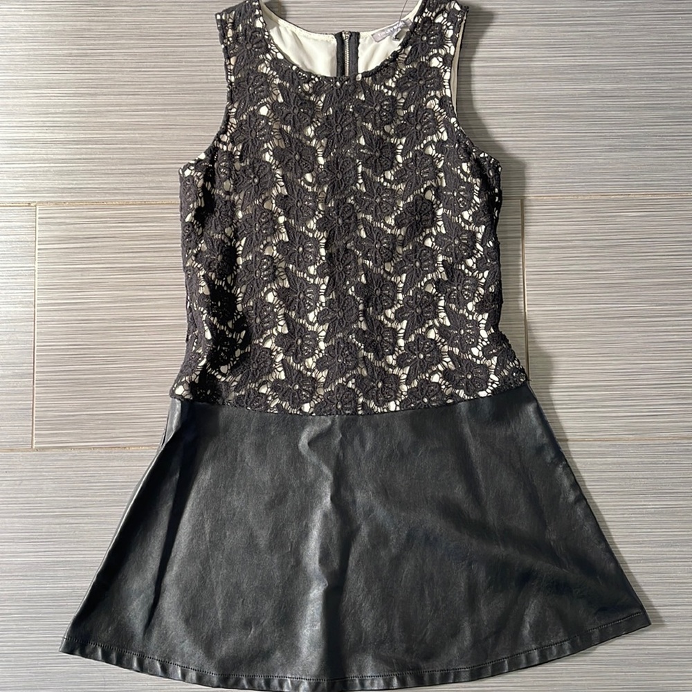 Lace and Leather fit and flare dress